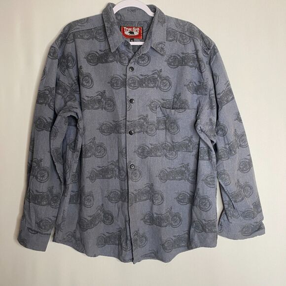 VTG True Grit Motorcycle Heavy 100% Cotton Button-Up LS Made in USA Mens XL - Picture 1 of 14